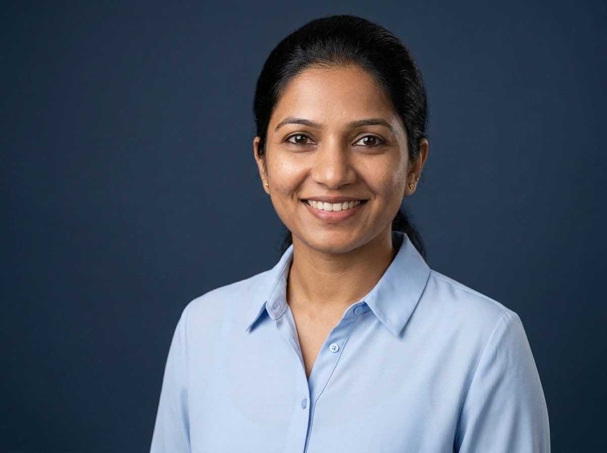 AI generated ERAS residency headshot on a navy studio backdrop