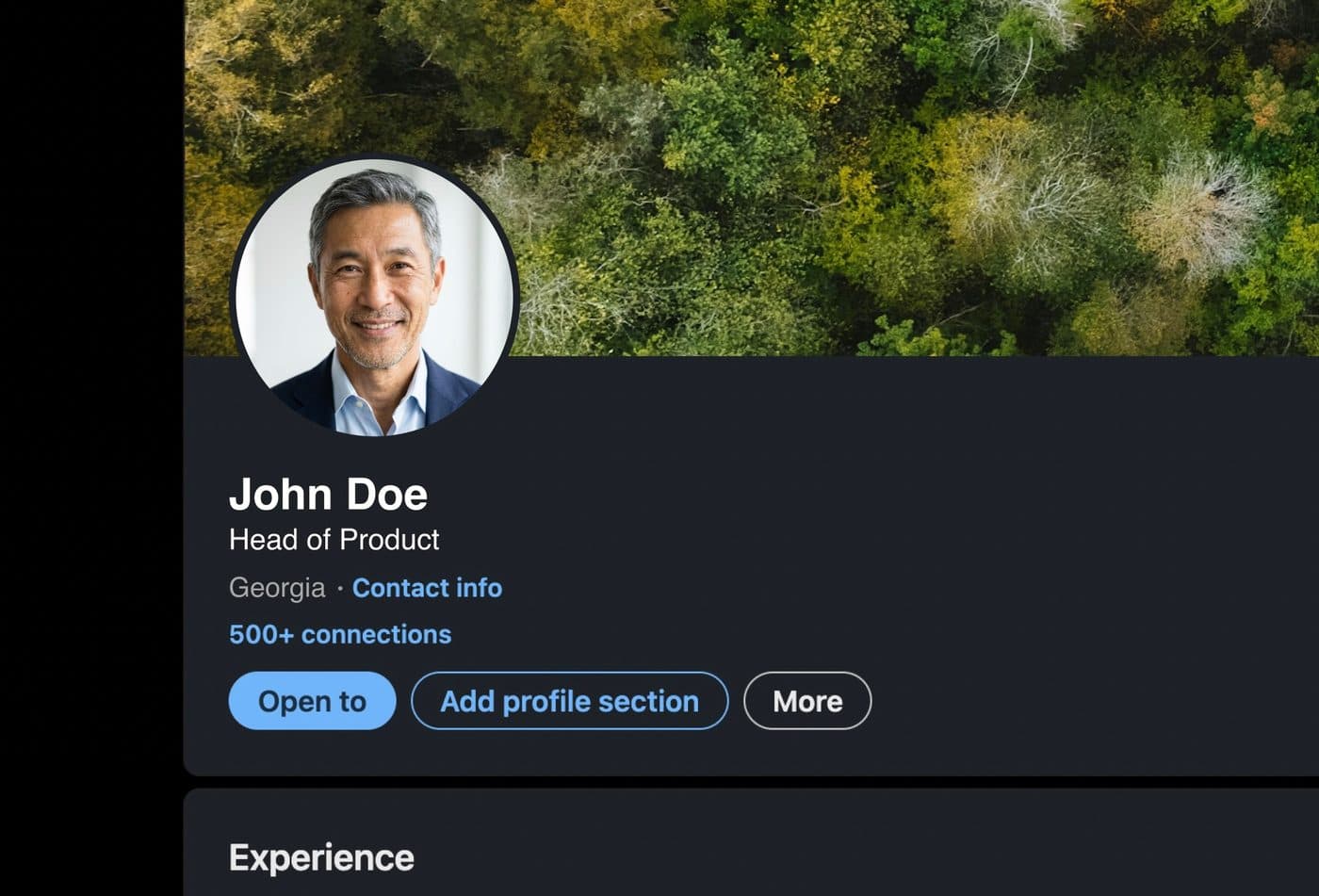 AI generated LinkedIn headshot shown on a LinkedIn profile